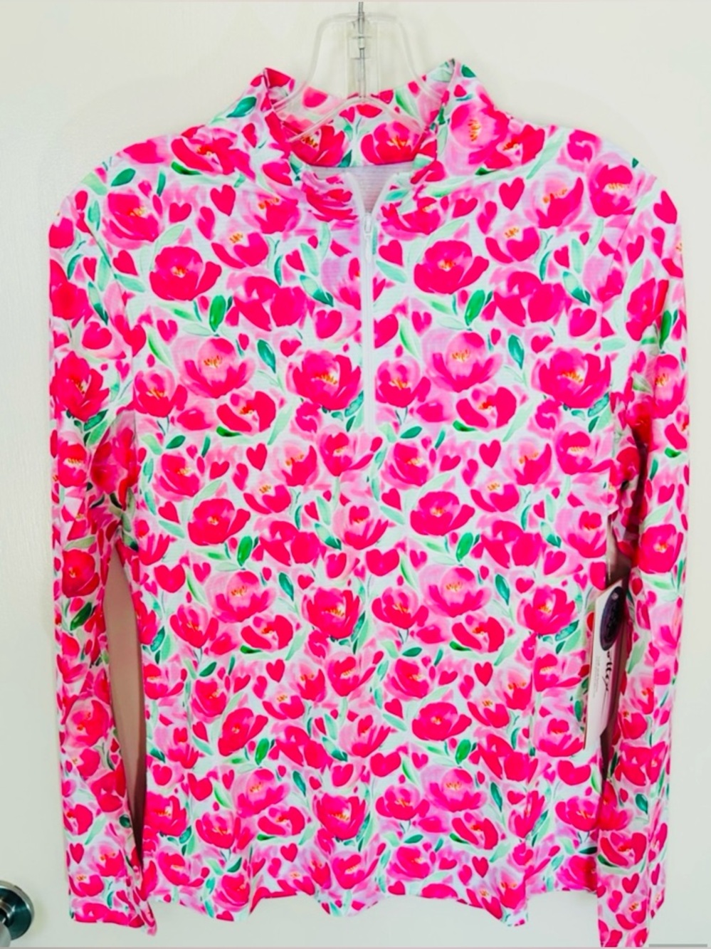 Set of Gottex Pink & White Floral Tulip 1/4 Zip Long Sleeve Top & Matching Skort - Picture 2 of 10